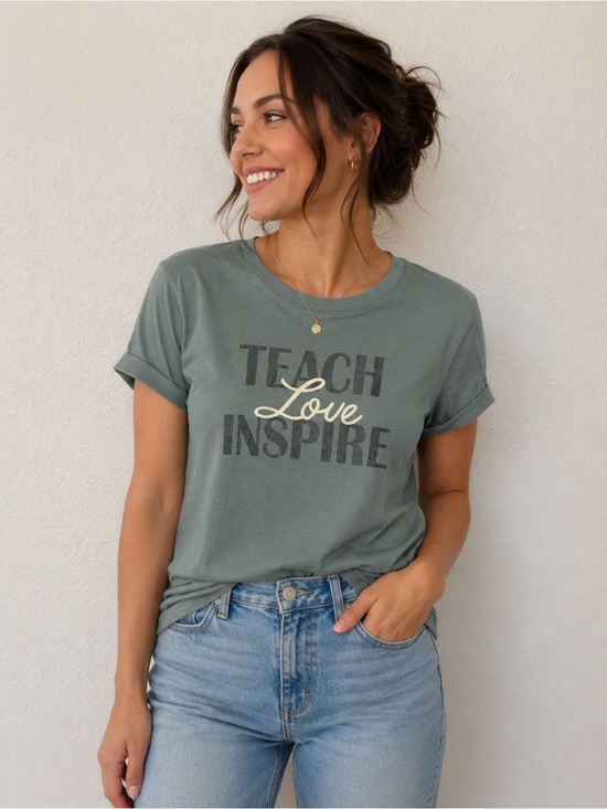 Maurices Tops - Maurices Sage Green "Teach Love Inspire" Short Sleeve Tee